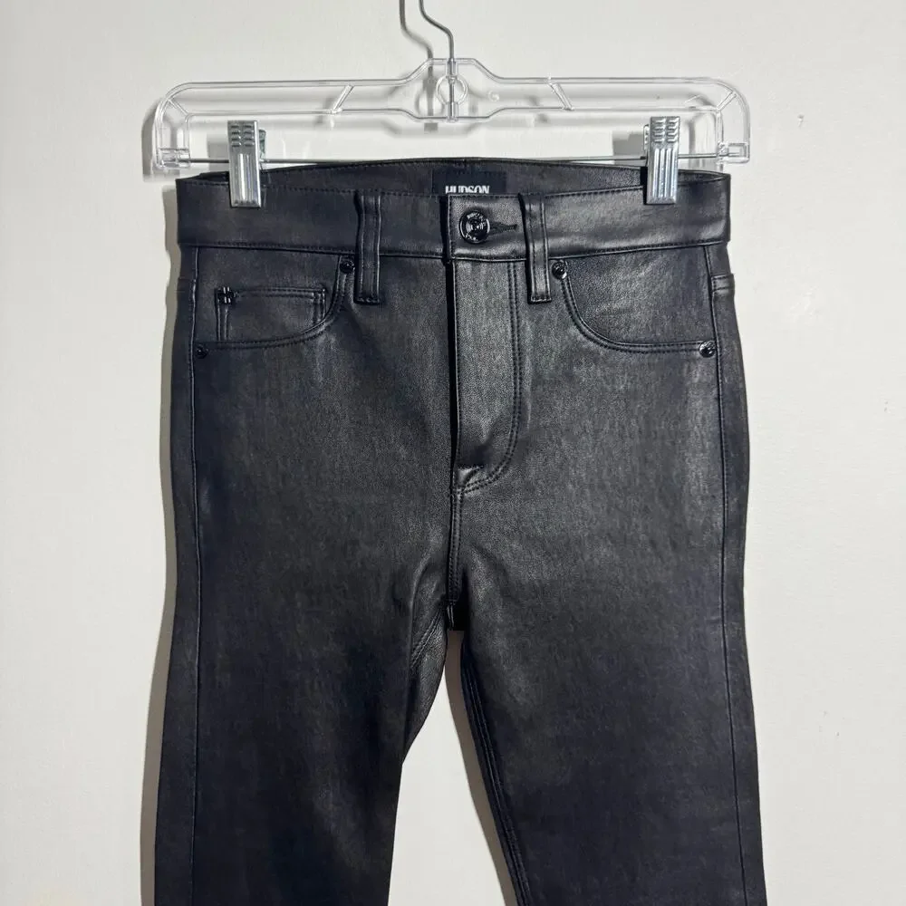 Hudson Jeans Women 24 Nico High Rise Coated Skinny Ankle‎ Jeans Black Moto Goth